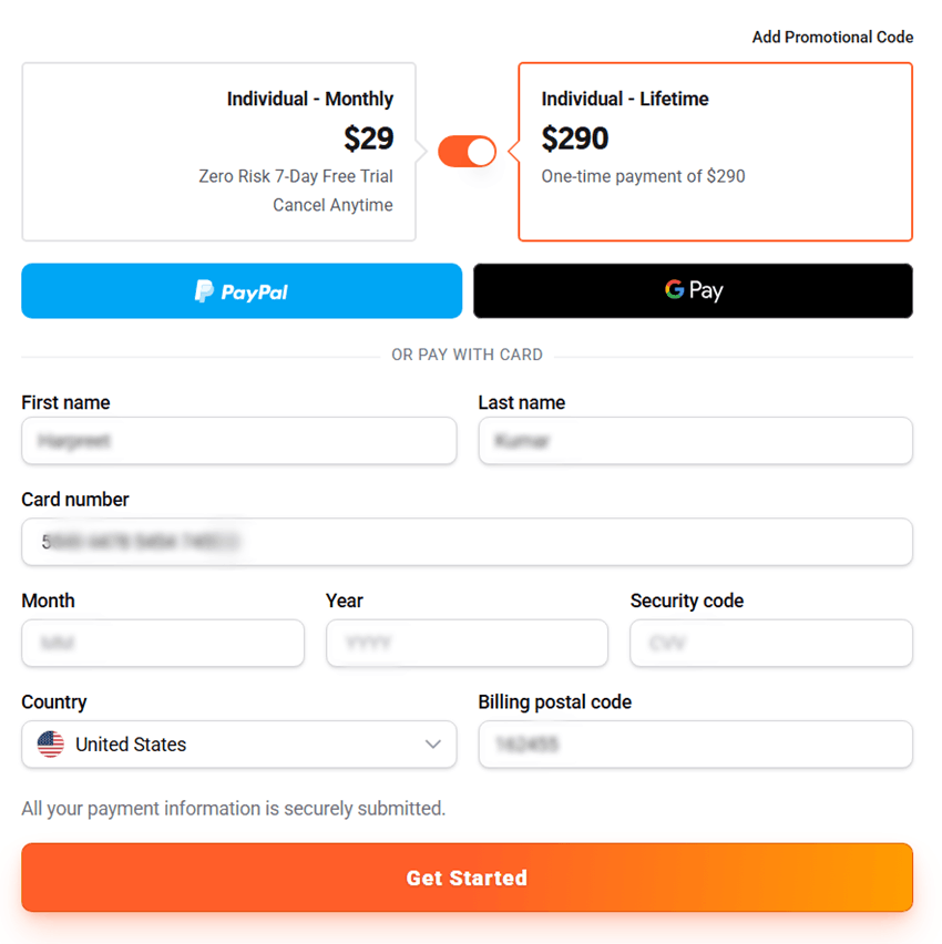 Ubersuggest Subscription Payment